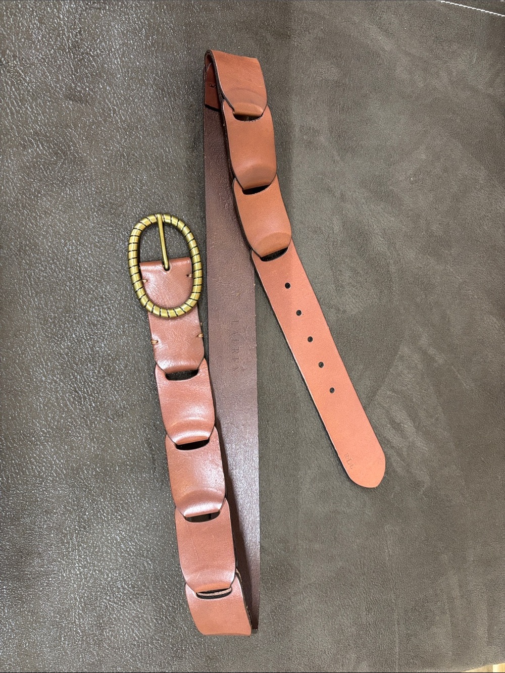 Lauren Ralph Lauren Tan Leather Link Belt with Gold-Tone Round Buckle